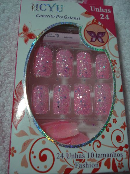 Unhas Postiças Glitter Rosa