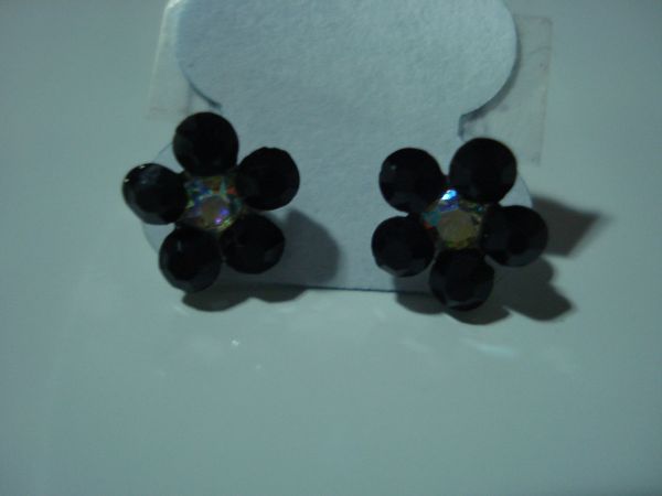 Brinco Flor Strass Preto